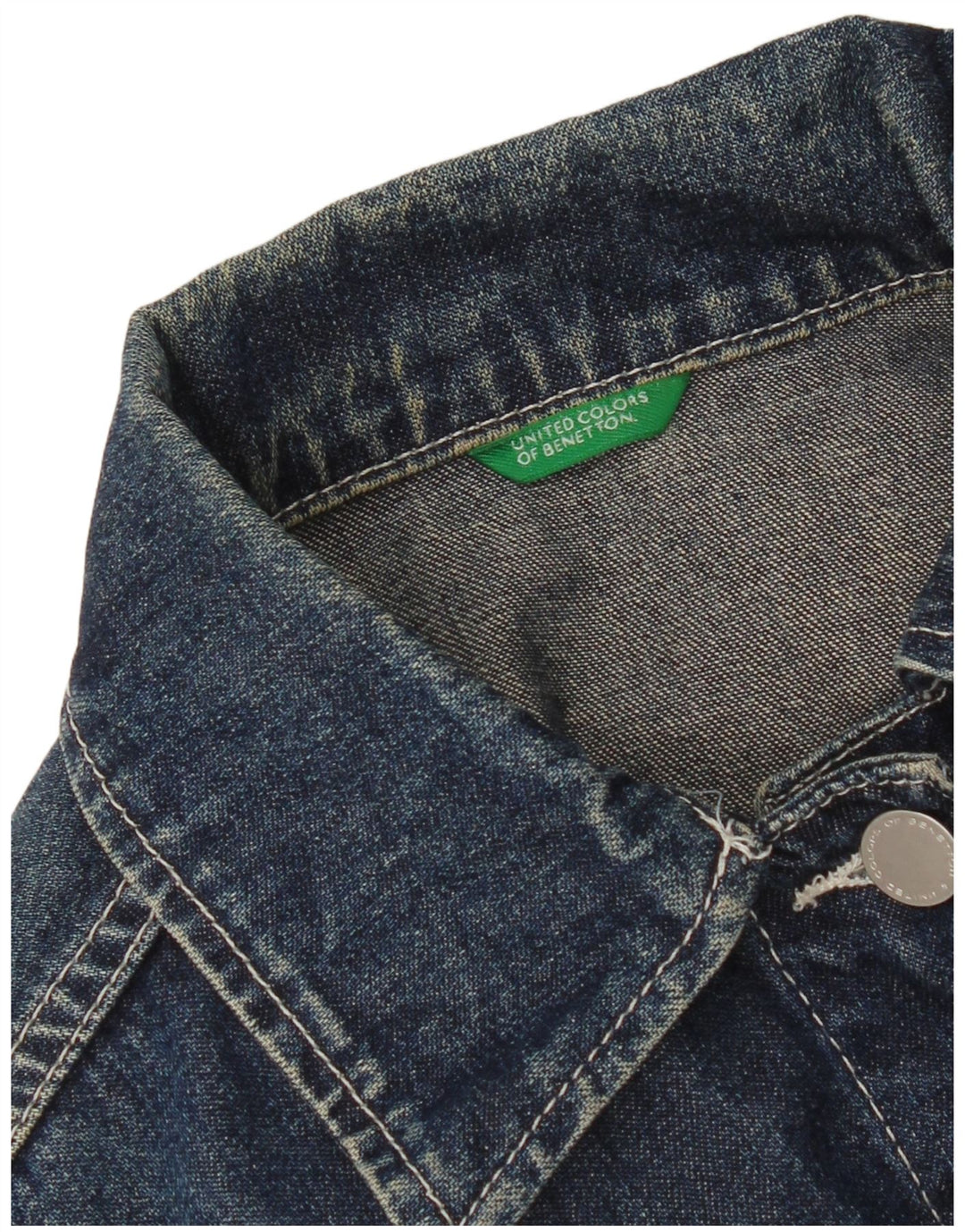 Benetton Womens Crop Denim Jacket UK 10 Small Blue Cotton