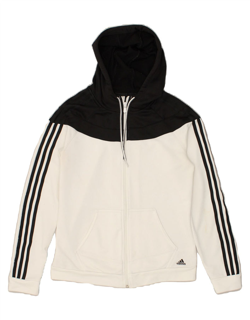 ADIDAS Womens Zip Hoodie Sweater UK 12/14 Medium White Colourblock | Vintage Adidas | Thrift | Second-Hand Adidas | Used Clothing | Messina Hembry 