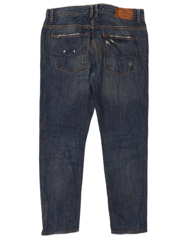 Zara Mens Distressed Straight Jeans EU 44 Large W34 L29 Navy Blue