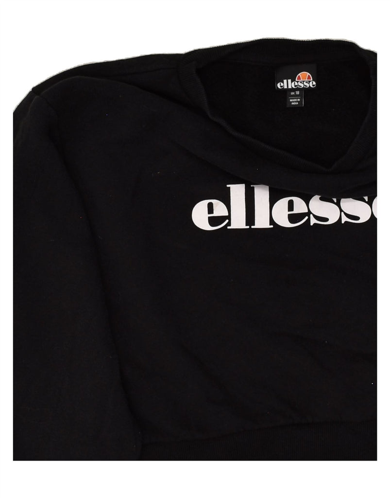 ELLESSE Womens Crop Graphic Sweatshirt Jumper UK 18 XL  Black Cotton | Vintage Ellesse | Thrift | Second-Hand Ellesse | Used Clothing | Messina Hembry 
