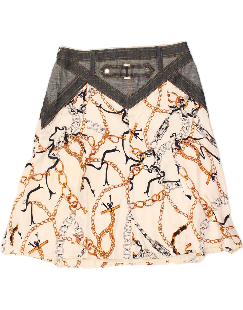 KAREN MILLEN Womens Abstract Pattern A-Line Skirt UK 10 Small W30  Beige | Vintage Karen Millen | Thrift | Second-Hand Karen Millen | Used Clothing | Messina Hembry 