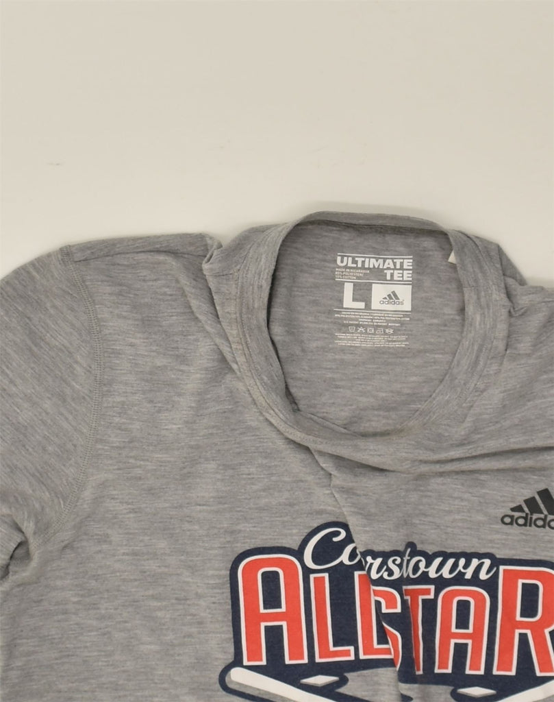 ADIDAS Mens Cooperstown Graphic T-Shirt Top Large Grey Polyester | Vintage Adidas | Thrift | Second-Hand Adidas | Used Clothing | Messina Hembry 