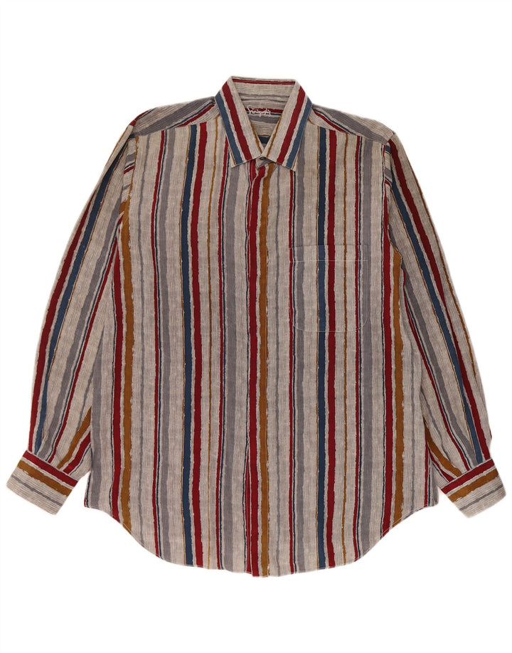 Vintage Mens Shirt Size 42 Large Multicoloured Striped Silk