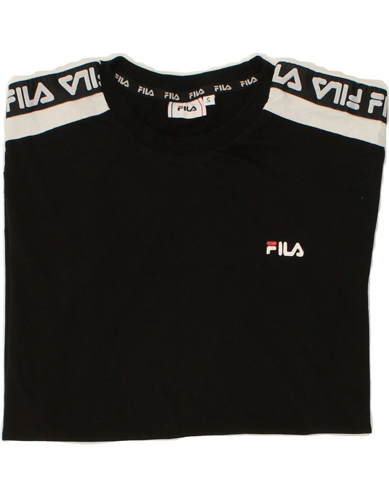 FILA Womens T-Shirt Top UK 10 Small Black Cotton | Vintage Fila | Thrift | Second-Hand Fila | Used Clothing | Messina Hembry 