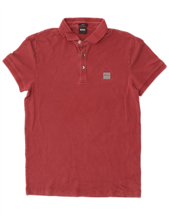 Hugo Boss Mens Slim Fit Polo Shirt Medium Maroon Cotton
