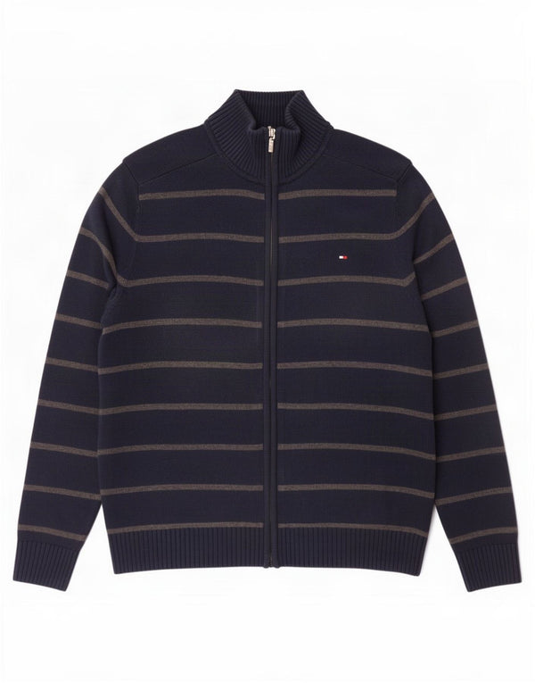 Tommy Hilfiger Mens Cardigan Sweater Small Navy Blue Striped Cotton