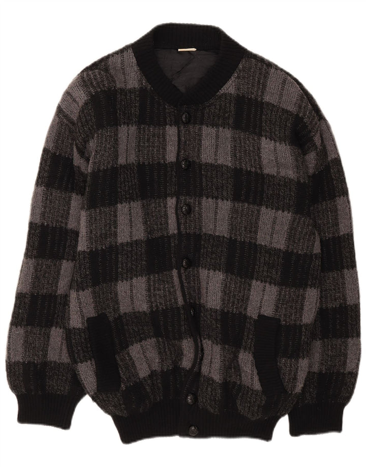 Vintage Mens Cardigan Sweater EU 40/42 Medium Black Plaid