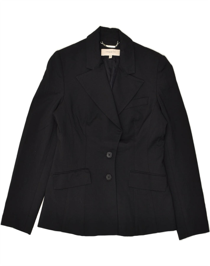 KAREN MILLEN Womens 2 Button Blazer Jacket UK 14 Medium Black Viscose Vintage Karen Millen and Second-Hand Karen Millen from Messina Hembry 