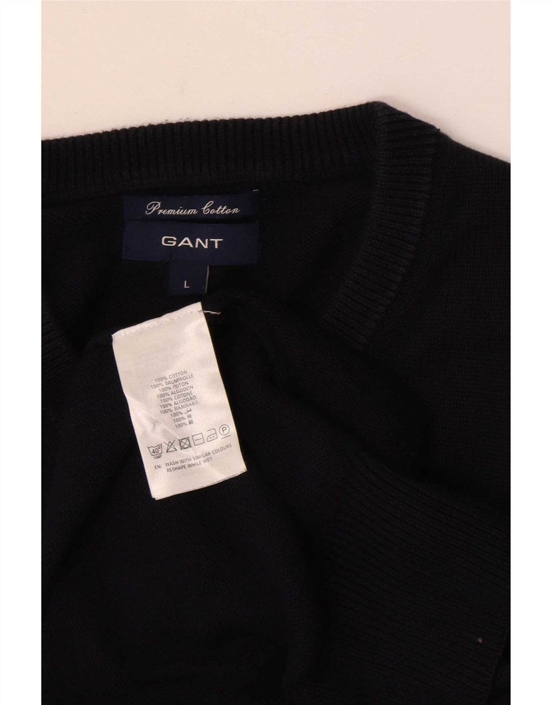 Gant Mens Regular Fit V-Neck Jumper Sweater Large Navy Blue Cotton