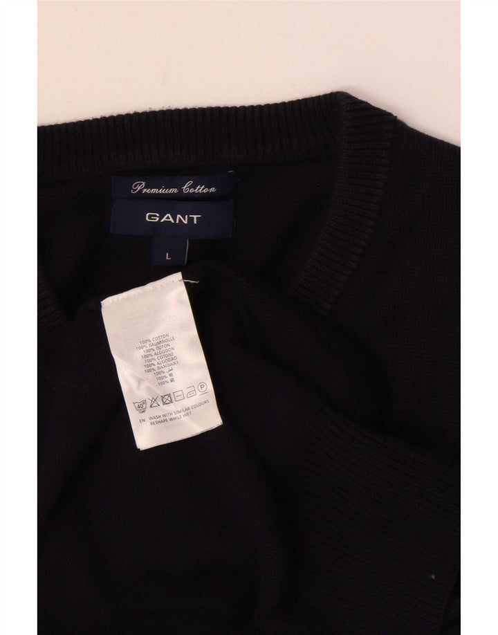 Gant Mens Regular Fit V-Neck Jumper Sweater Large Navy Blue Cotton