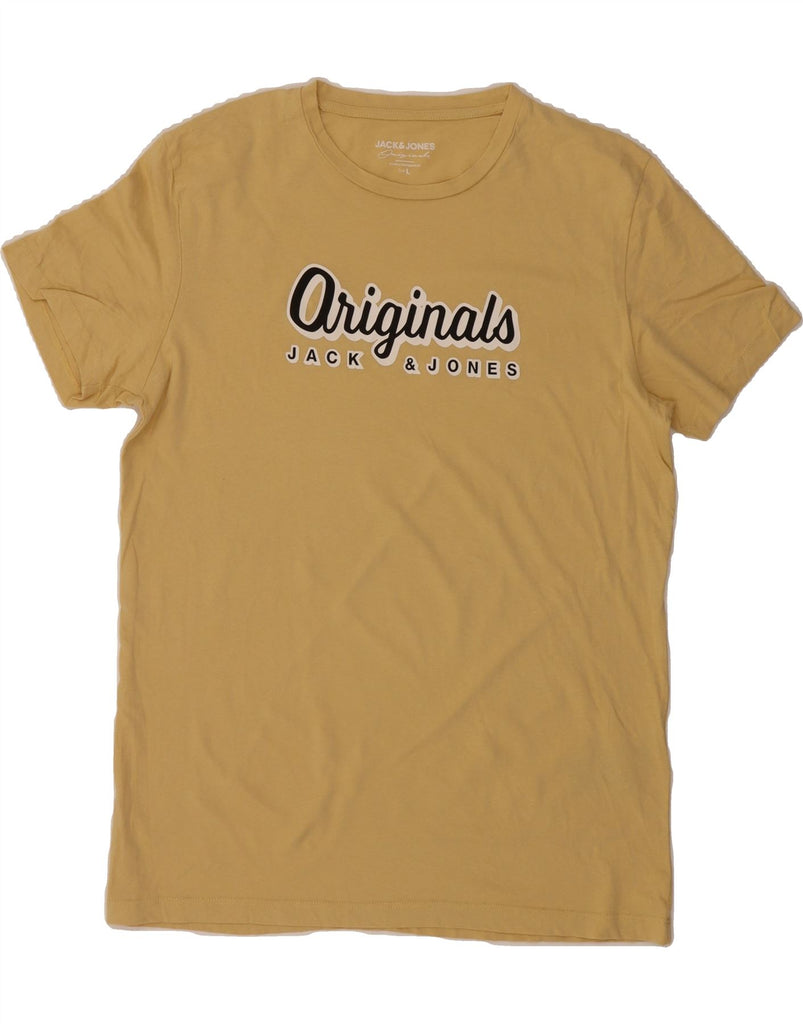 JACK & JONES Mens Originals Graphic T-Shirt Top Large Yellow Cotton Vintage Jack & Jones and Second-Hand Jack & Jones from Messina Hembry 