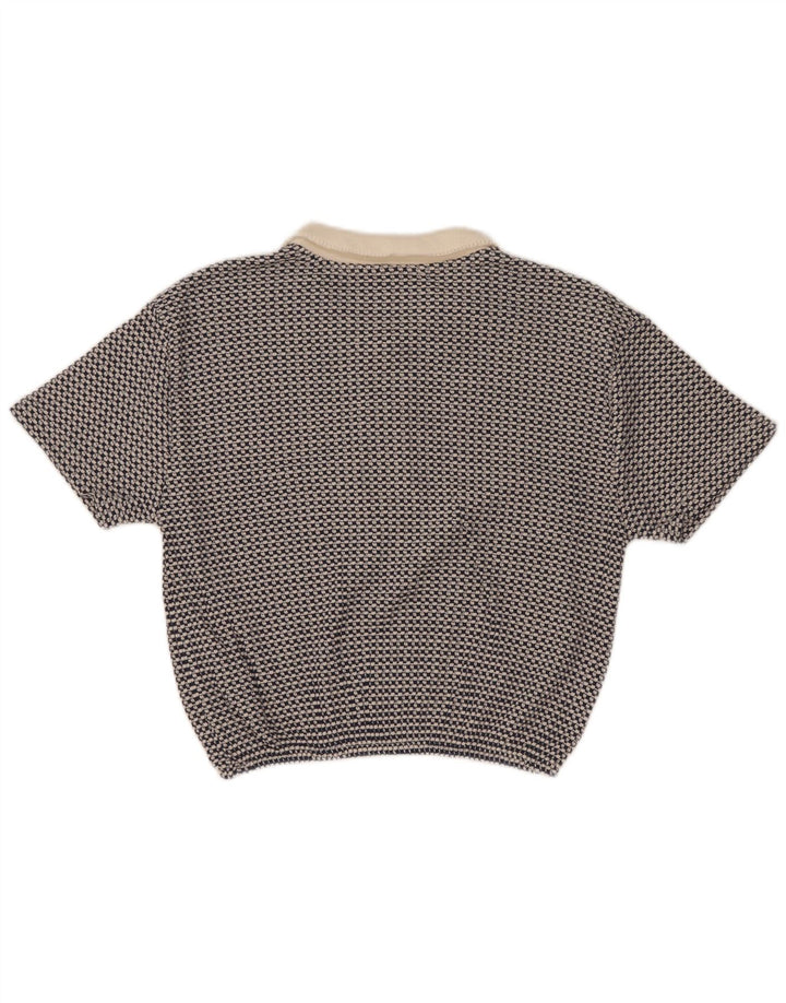Zara Womens Crop Polo Shirt UK 10 Small Blue Geometric Polyester