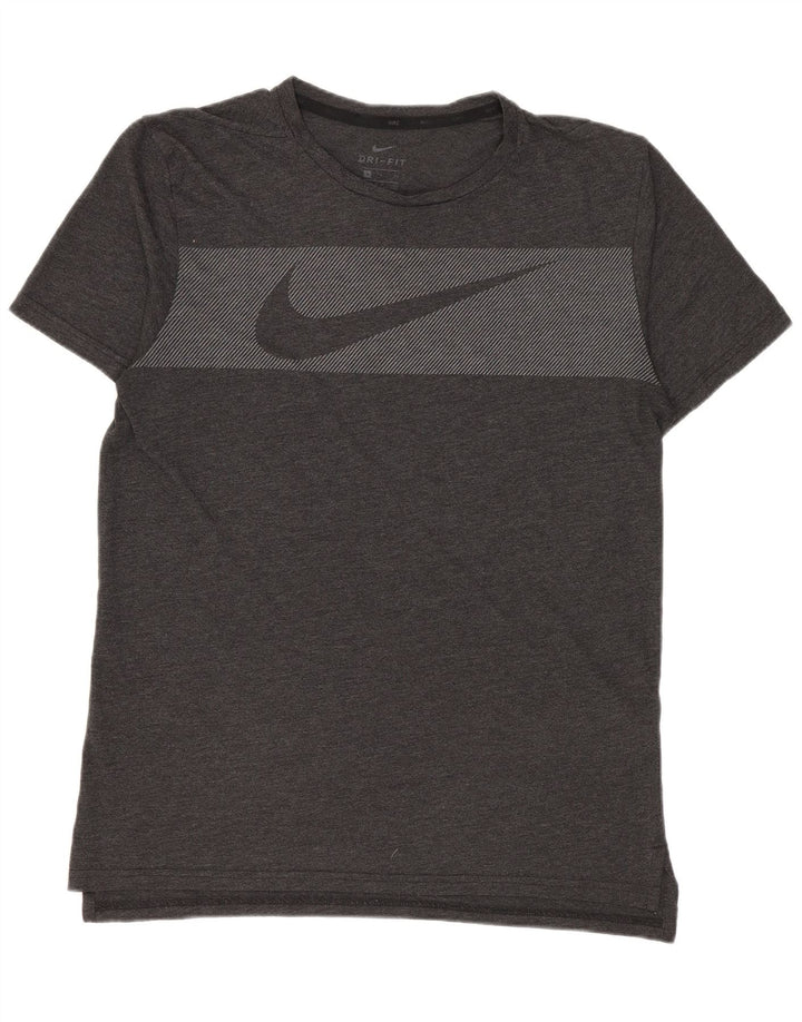 NIKE Mens Dri Fit Graphic T-Shirt Top Small Grey Pinstripe Polyester
