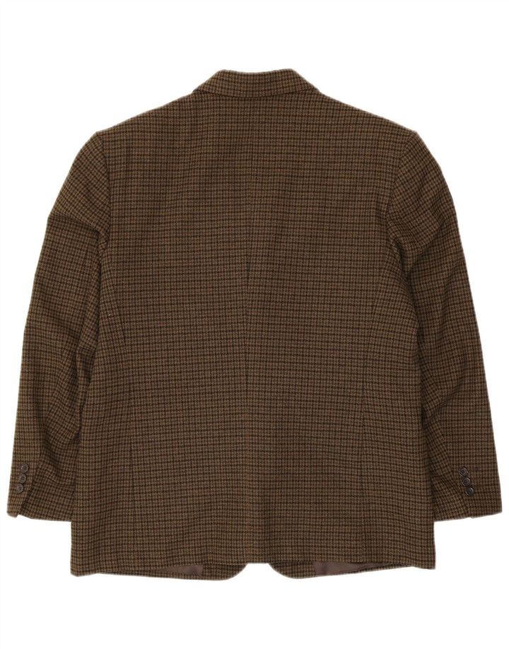 PETRELLI Mens Blazer Jacket IT 51 Large Khaki Houndstooth Virgin Wool