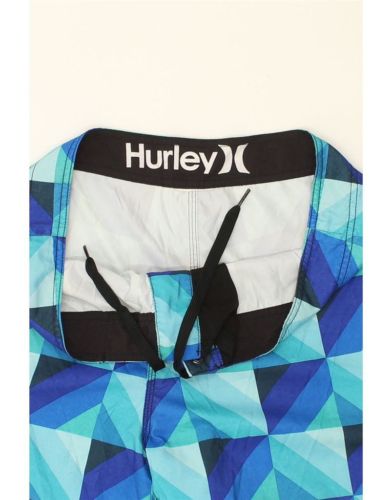 HURLEY Mens Graphic Swimming Shorts Large Blue Geometric | Vintage Hurley | Thrift | Second-Hand Hurley | Used Clothing | Messina Hembry 