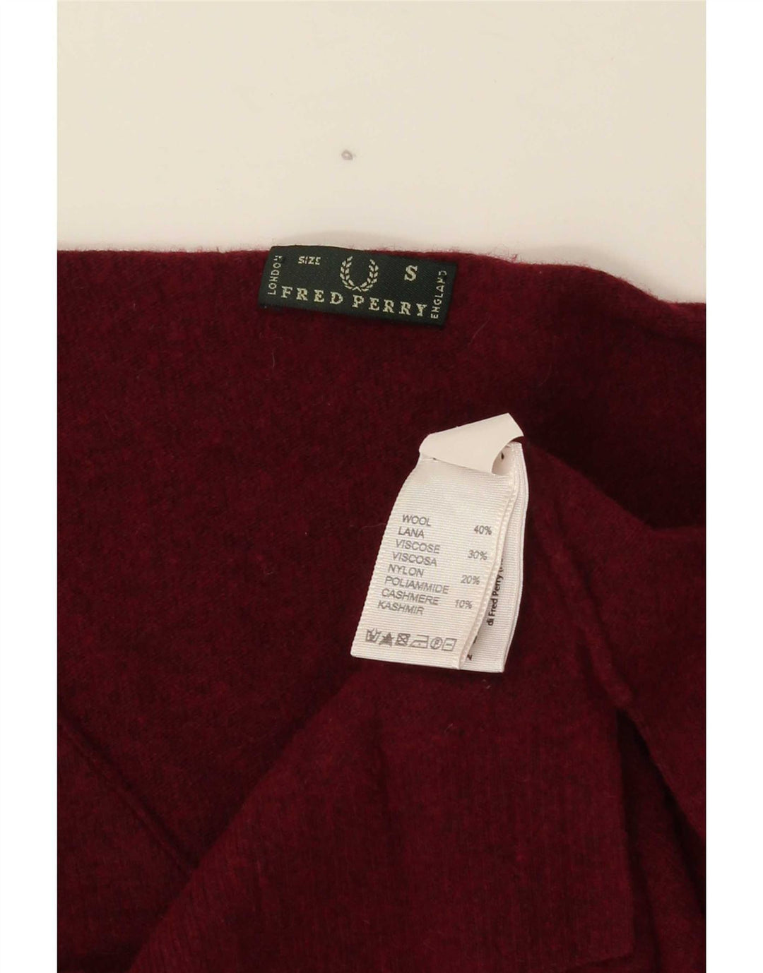 Fred Perry Womens V-Neck Jumper Sweater UK 10 Small Burgundy Wool