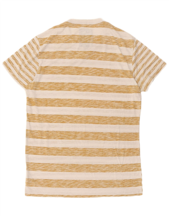 G-Star Mens T-Shirt Top Large Beige Striped Cotton