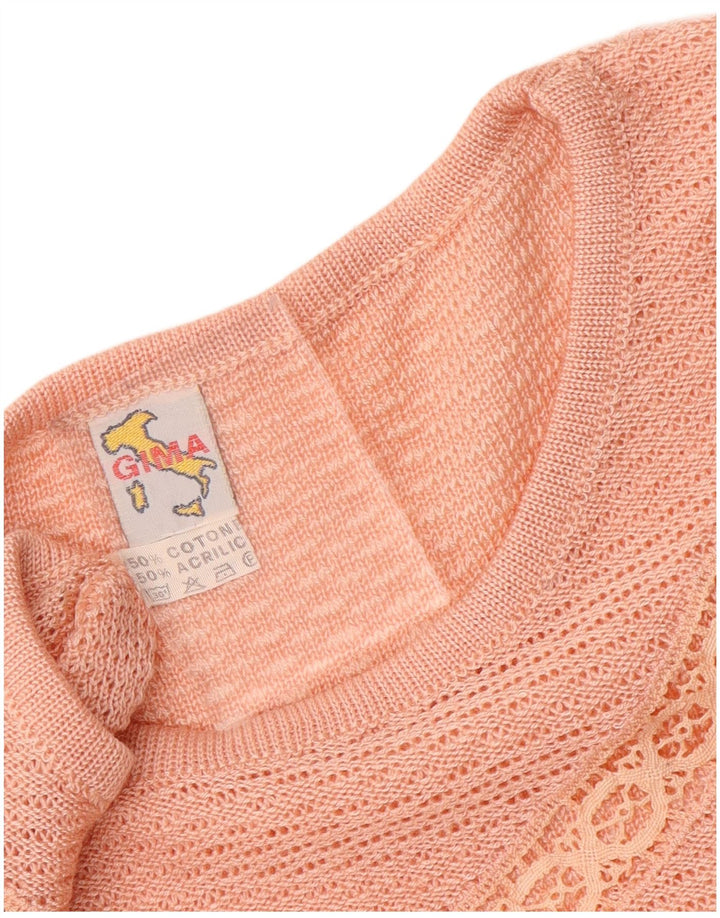 VINTAGE Womens Short Sleeve Boat Neck Jumper Sweater UK 14 Medium Pink