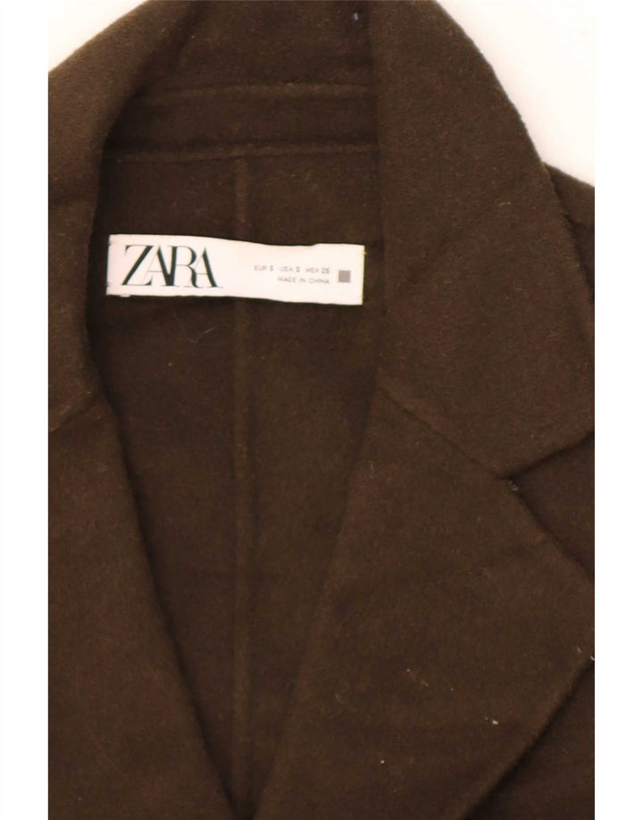 Zara Womens Oversized Double Breasted Blazer Jacket UK 10 Small Khaki Wool