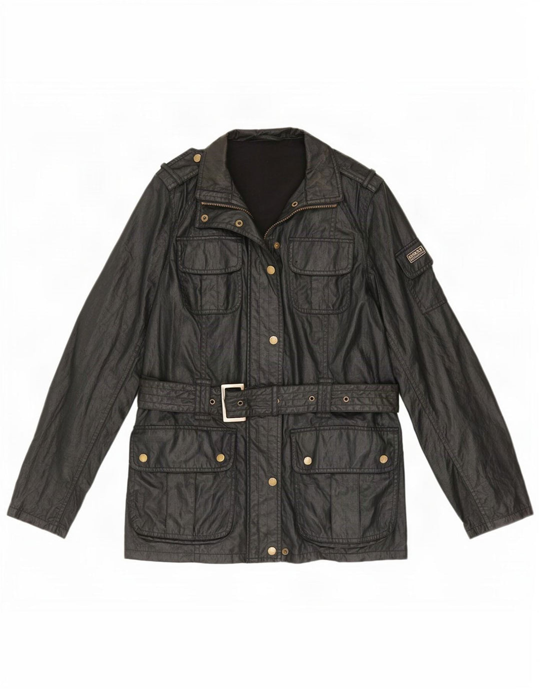 Barbour Womens Faux Leather Military Jacket UK 14 Large Black Polyester