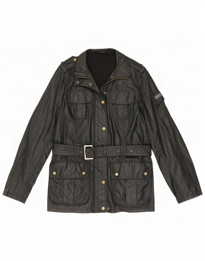 Barbour Womens Faux Leather Military Jacket UK 14 Large Black Polyester