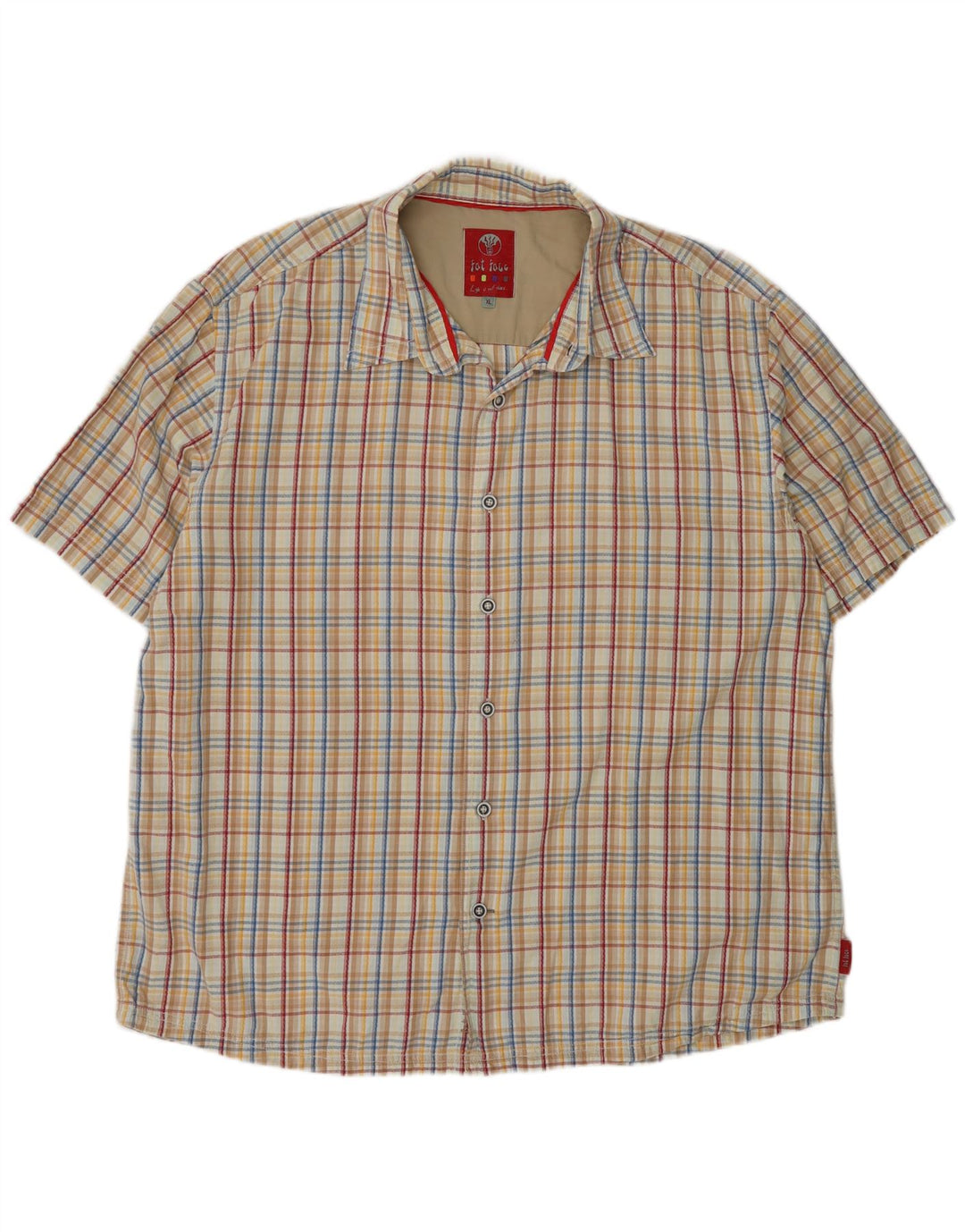 Fat Face Mens Short Sleeve Shirt XL Beige Check Cotton