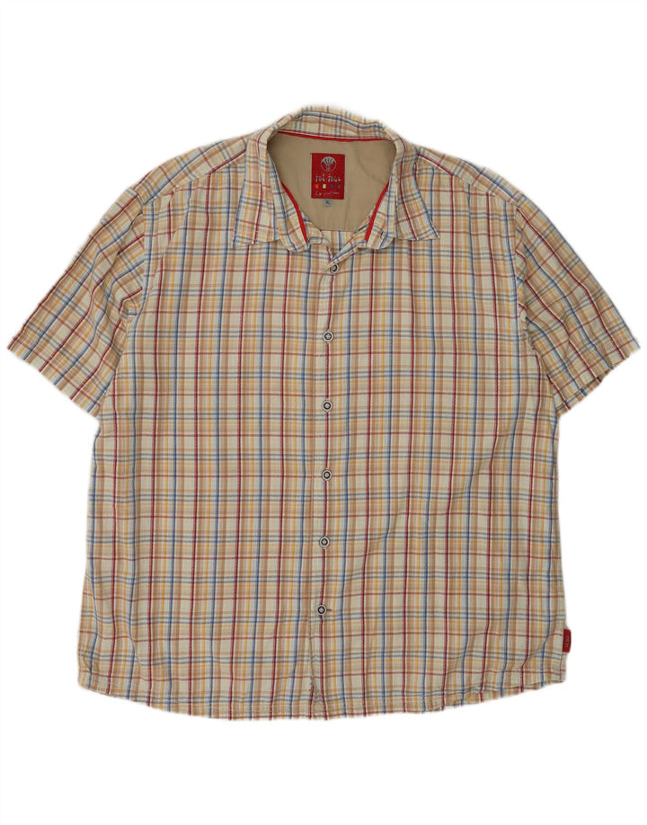 Fat Face Mens Short Sleeve Shirt XL Beige Check Cotton