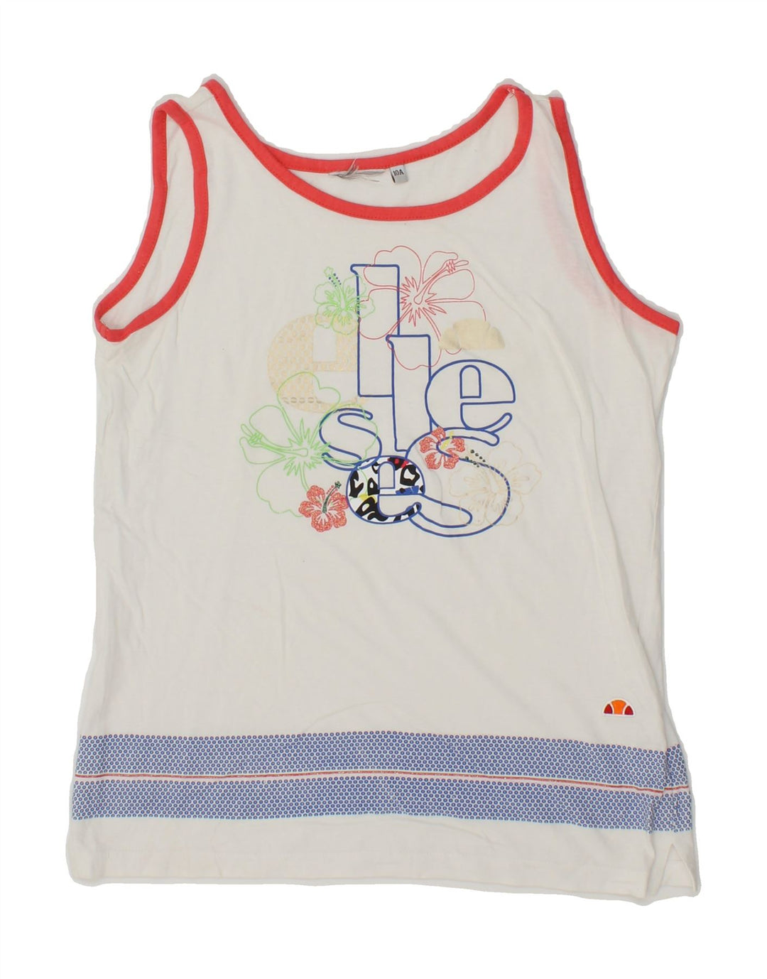 ELLESSE Girls Graphic Vest Top 9-10 Years White Cotton Vintage Ellesse and Second-Hand Ellesse from Messina Hembry 