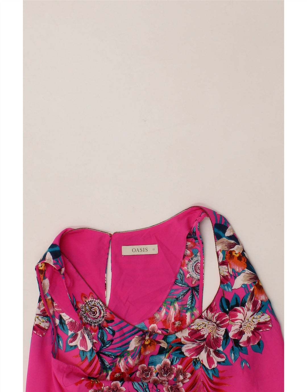 OASIS Womens Sleeveless See Through Top UK 12 Medium Pink Floral Polyester Vintage Oasis and Second-Hand Oasis from Messina Hembry 