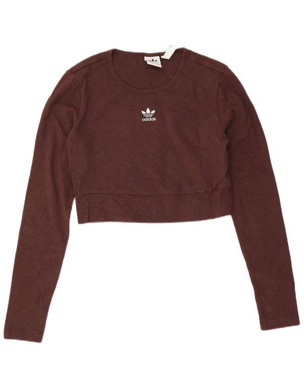 Adidas Womens Crop Sweatshirt Jumper UK 12 /14 Medium Brown Cotton