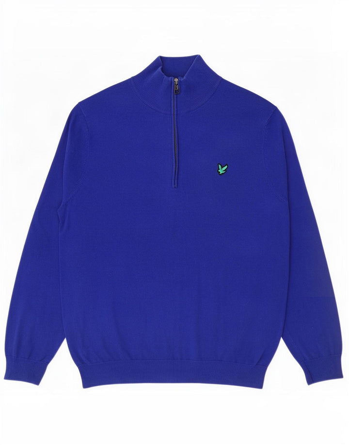 Lyle & Scott Mens Zip Neck Jumper Sweater Large Blue Cotton