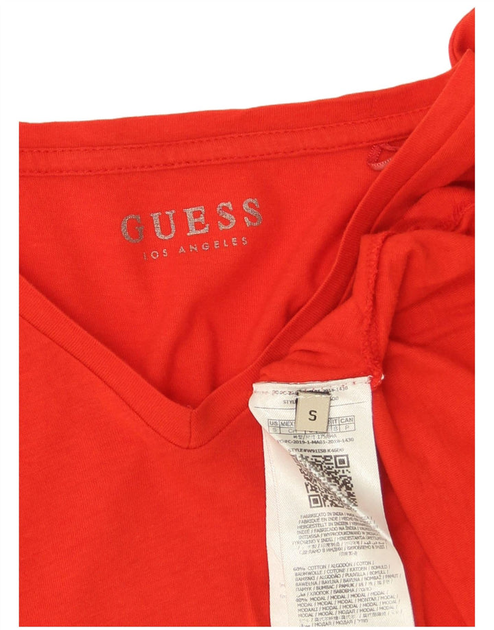 Guess Womens Graphic Top Long Sleeve UK 10 Small Red Cotton