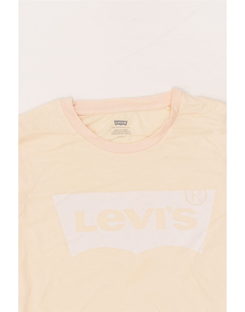 LEVI'S Womens Graphic T-Shirt Top UK 12 Medium Beige Cotton | Vintage Levi's | Thrift | Second-Hand Levi's | Used Clothing | Messina Hembry 