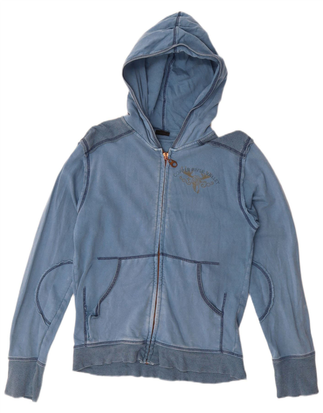 Lee Womens Zip Hoodie Sweater UK 14 Medium Blue Cotton