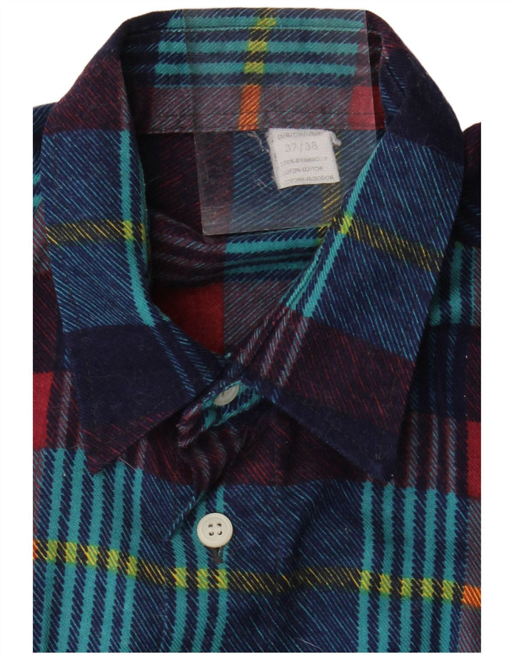 Vintage Mens Flannel Shirt Size 37/38 Small Navy Blue Check Cotton