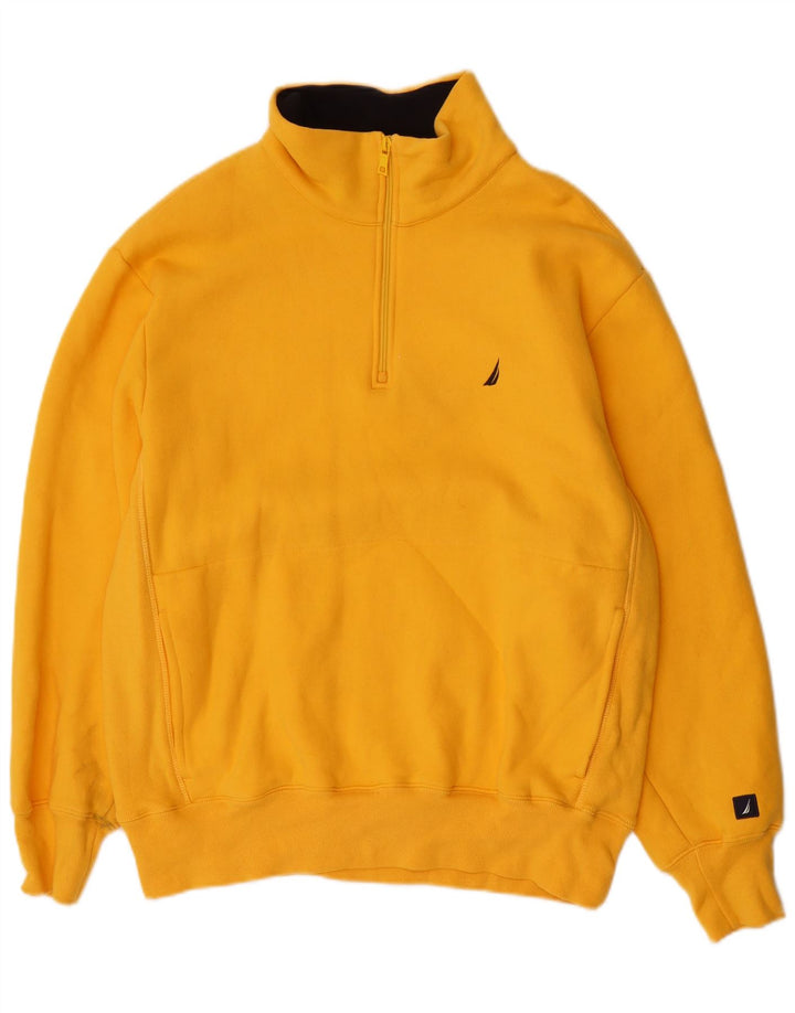 NAUTICA Mens Zip Neck Sweatshirt Jumper Large Yellow Cotton