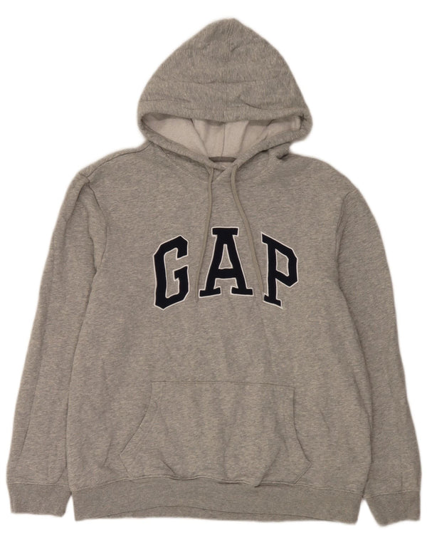 Gap Womens Graphic Hoodie Jumper UK 16 Large Grey Flecked Cotton