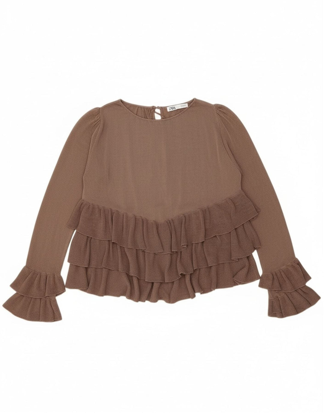 Zara Womens Oversized Long Sleeve Blouse Top UK 10 Small Brown Colourblock