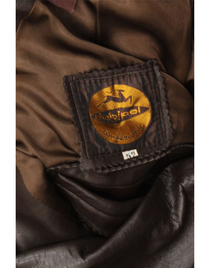 Vintage Womens Double Breasted Leather Coat IT 52 2XL Brown