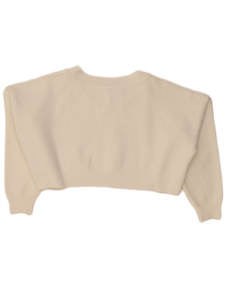 Topshop Womens Crop Oversized V-Neck Jumper Sweater UK 14 Medium White