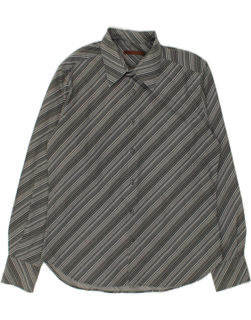 JULES Mens Shirt Size 43/44 Large Grey Striped Cotton | Vintage Jules | Thrift | Second-Hand Jules | Used Clothing | Messina Hembry 