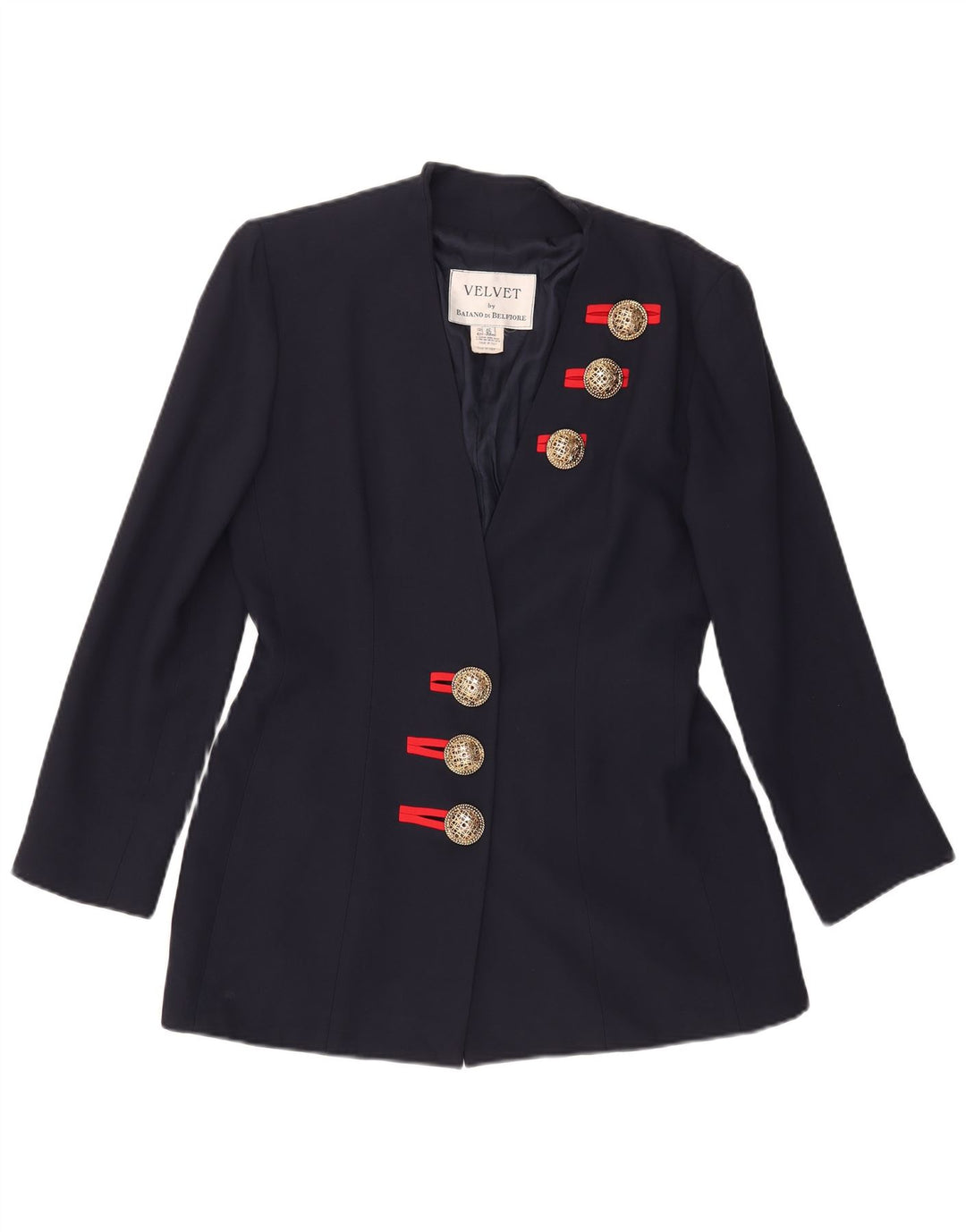 Vintage Womens 3 Button Blazer Jacket IT 46 Large Navy Blue Acetate