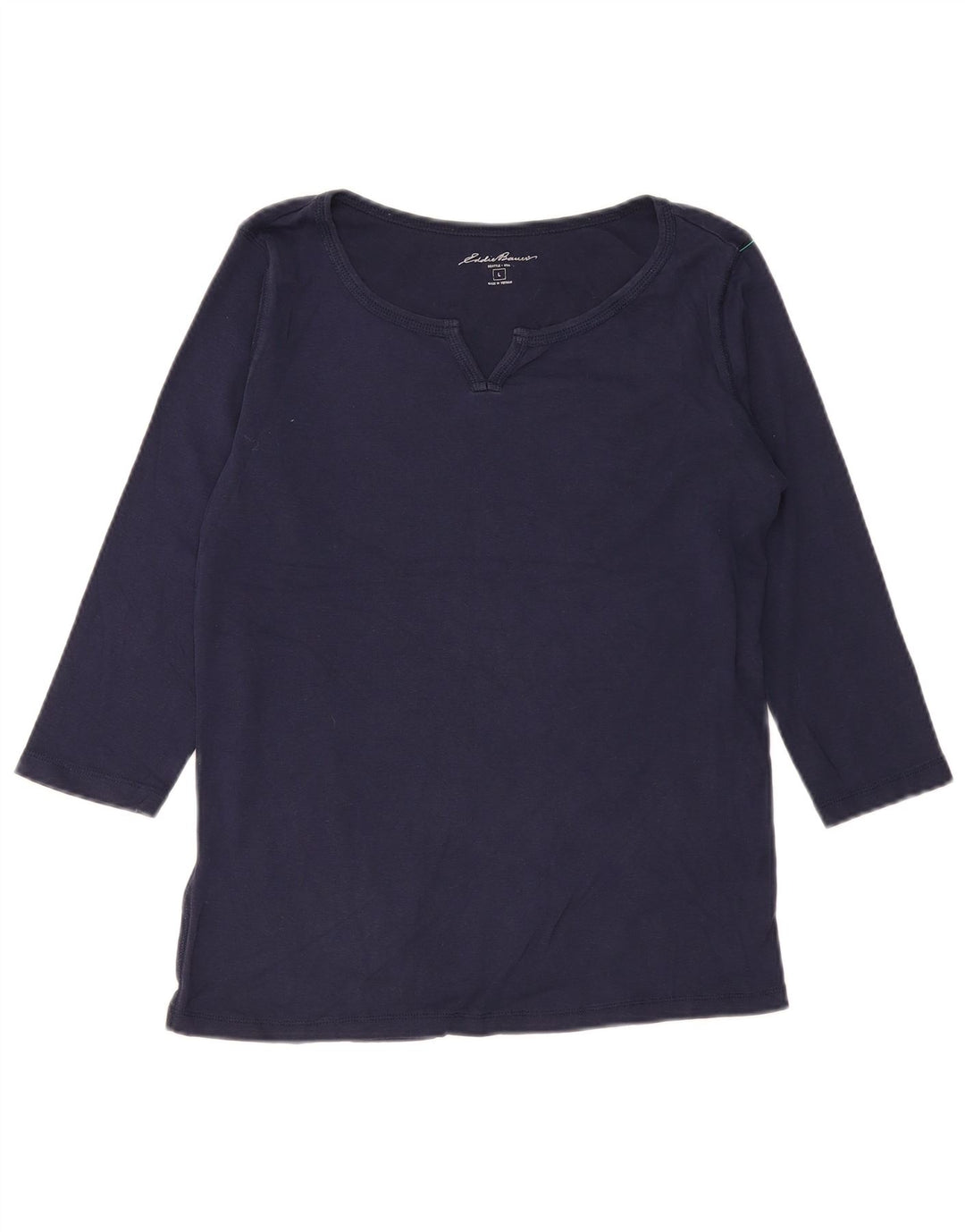 EDDIE BAUER Womens Top 3/4 Sleeve UK 16 Large Navy Blue Cotton