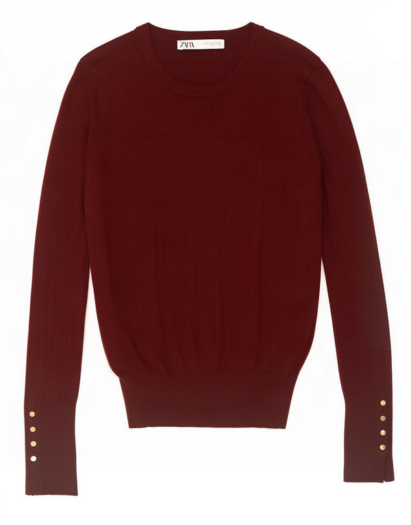 Zara Womens Crew Neck Jumper Sweater UK 10 Small Burgundy