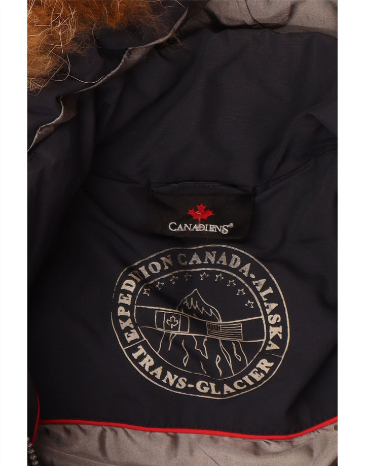 Canadiens Womens Hooded Padded Coat IT 46 Large Navy Blue Cotton