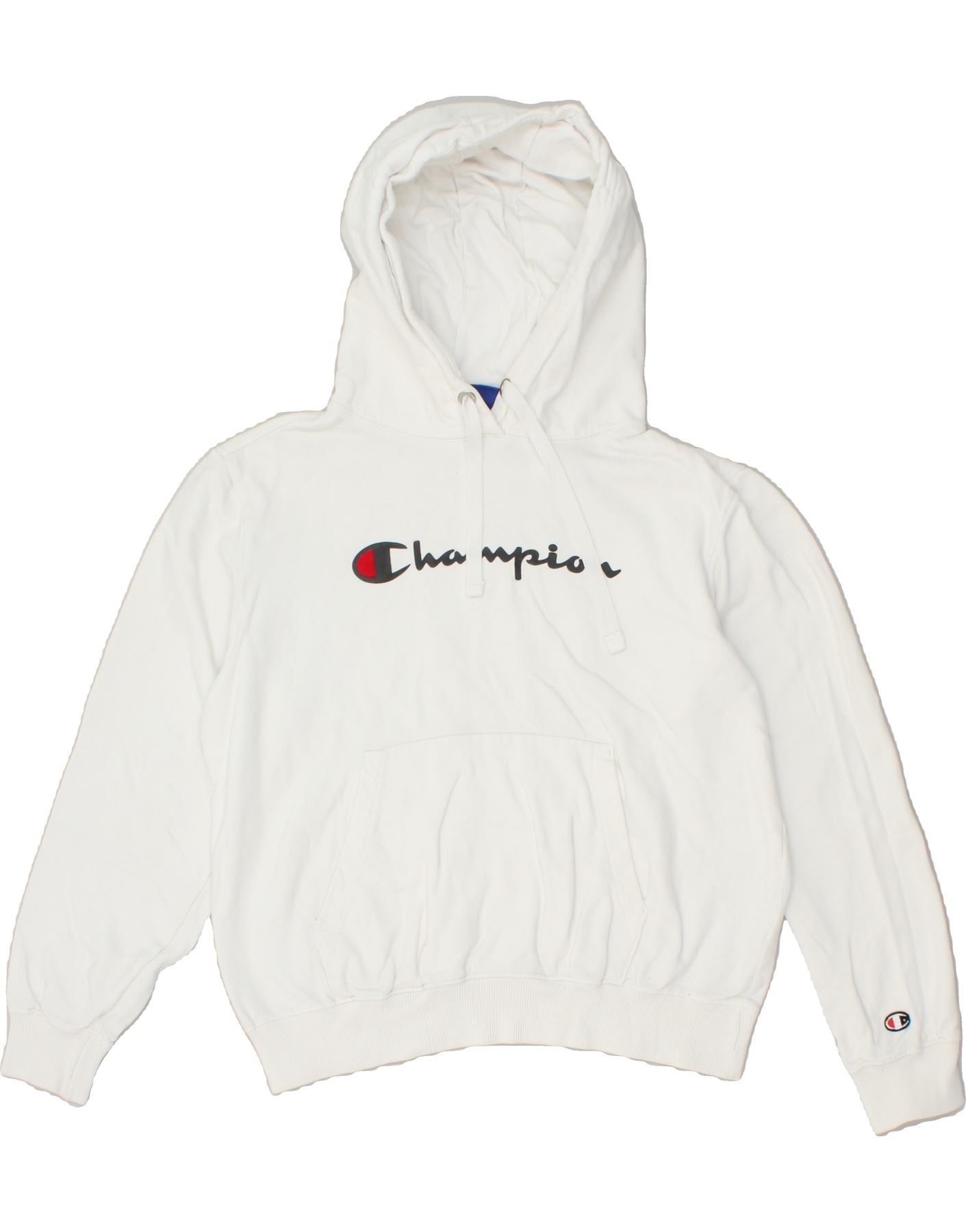 CHAMPION Womens Graphic Hoodie Jumper UK 14 Medium White Cotton