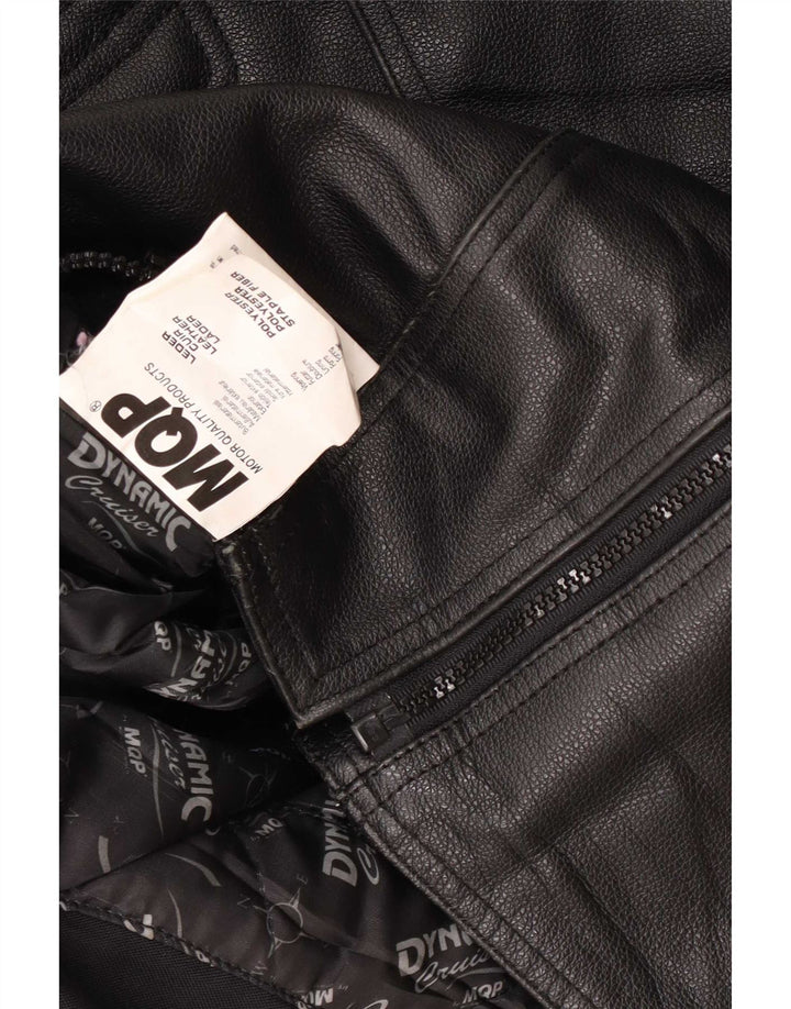 MQP Womens Graphic Leather Racer Jacket IT 42 Medium Black