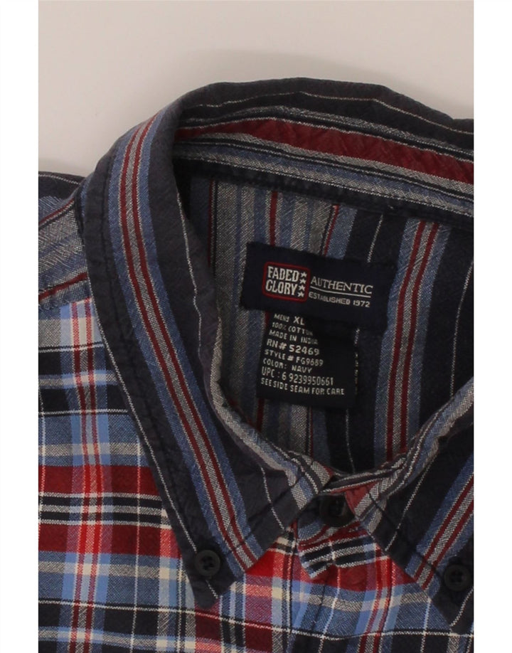 VINTAGE Mens Short Sleeve Shirt XL Blue Striped Cotton Vintage Vintage and Second-Hand Vintage from Messina Hembry 