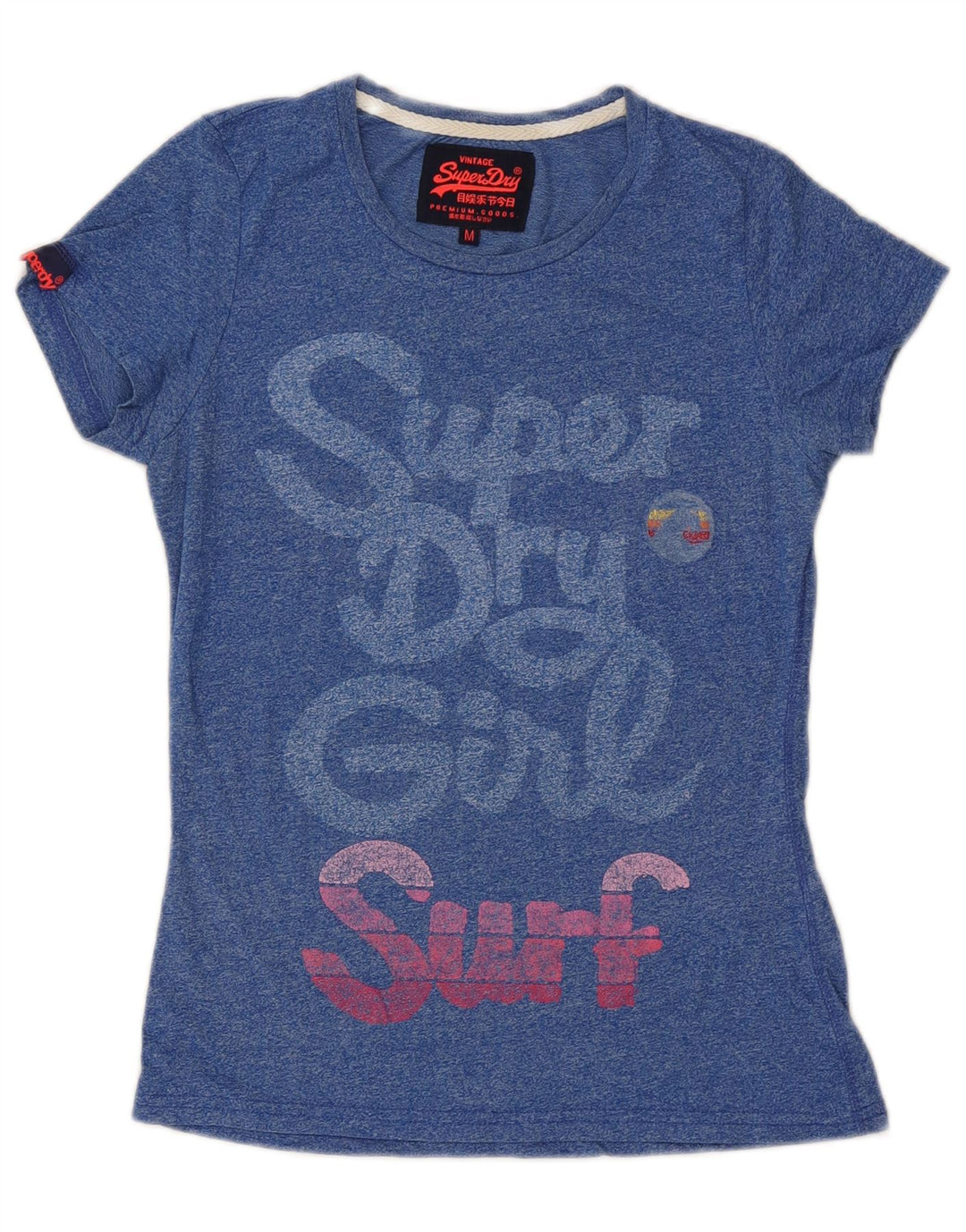 SUPERDRY Womens Graphic T-Shirt Top UK 12 Medium Blue Flecked Cotton