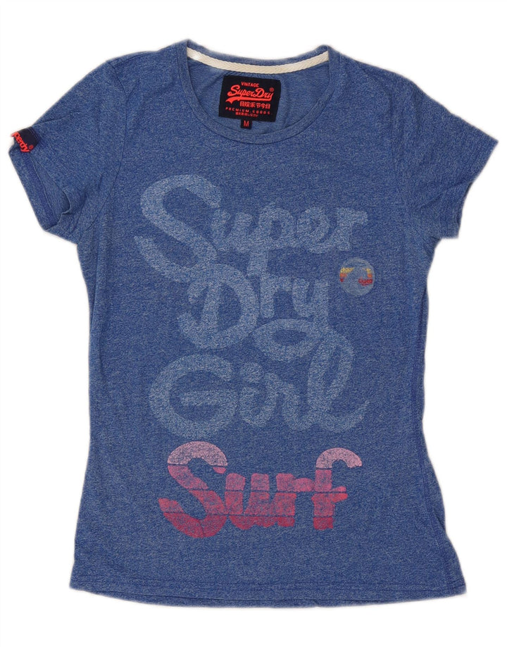 SUPERDRY Womens Graphic T-Shirt Top UK 12 Medium Blue Flecked Cotton